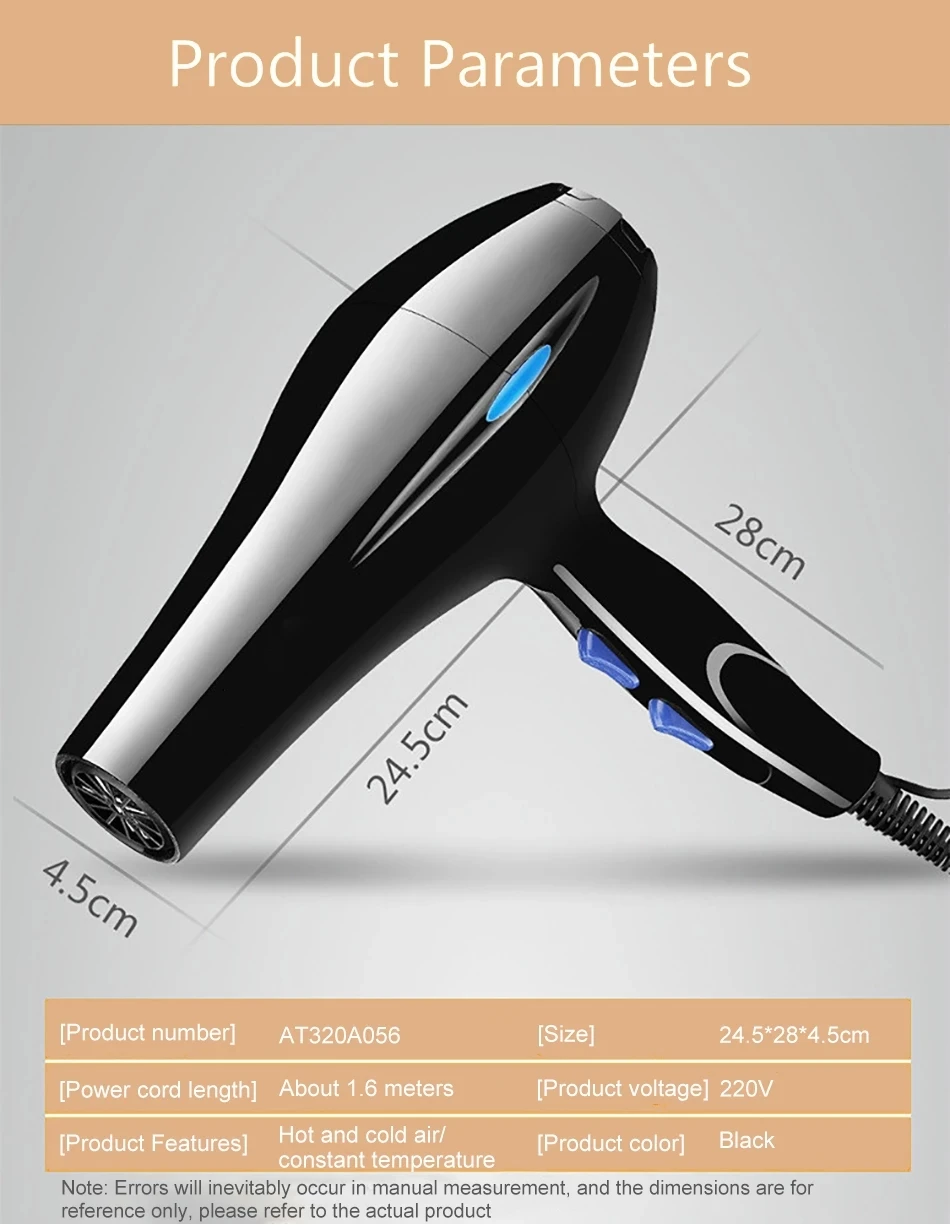 

NEW 220V Blow Hair Dryer Professional DC Motor Air Blower with Concentrator Low Noise Hair Blow Dryers Salon householdd