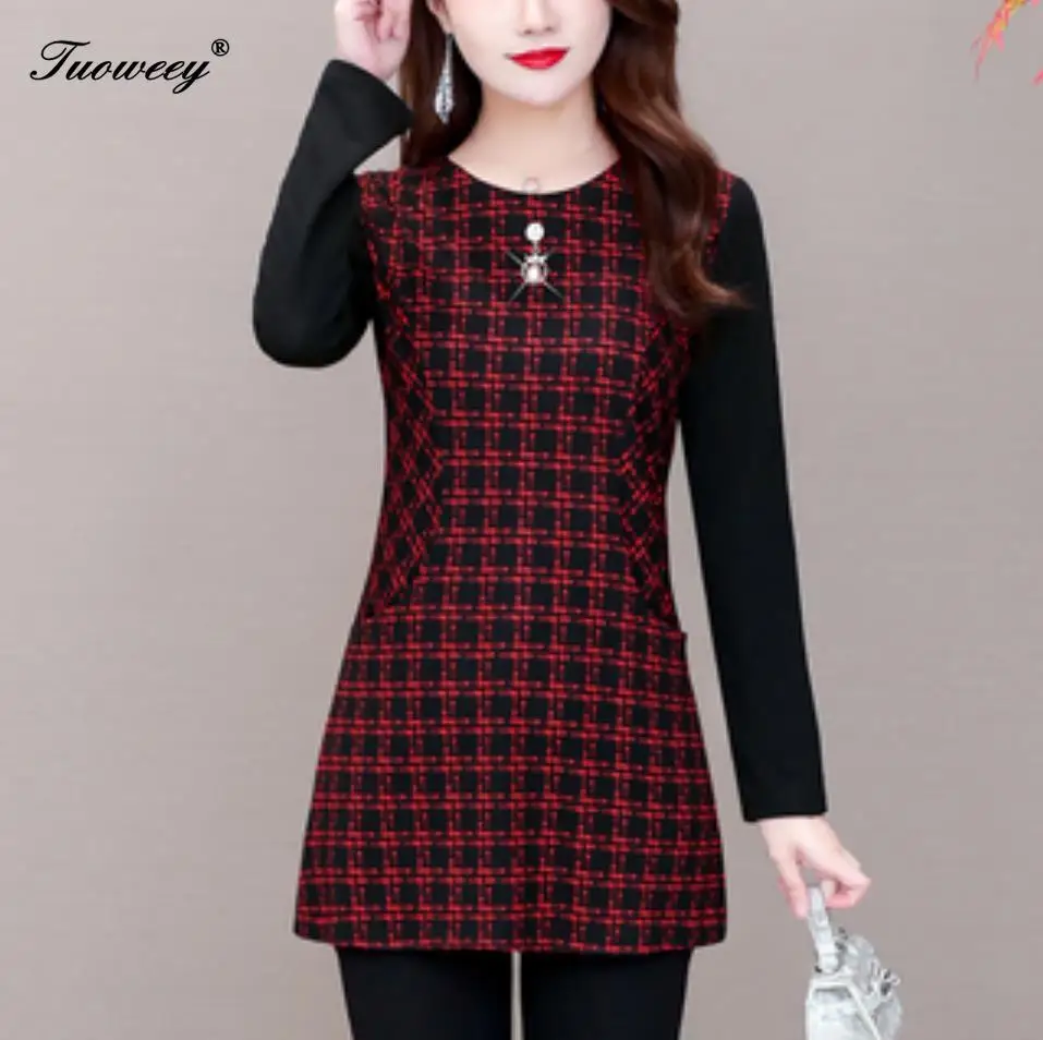 

Женская рубашка с круглым вырезом, красная офисная клетчатая приталенная блузка с длинным рукавом и разрезом, осень 2020, 5XL