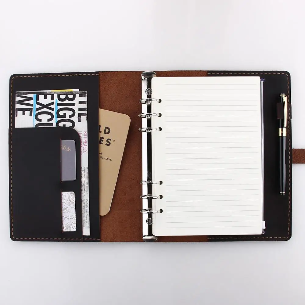 Personalized Leather A5 Refillable Ring Binder Travel Notebook