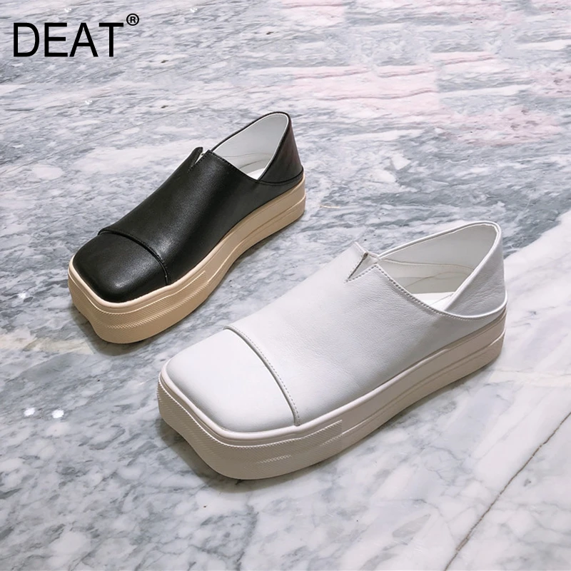 Женские туфли с квадратным носком DEAT черные из натуральной кожи на толстой