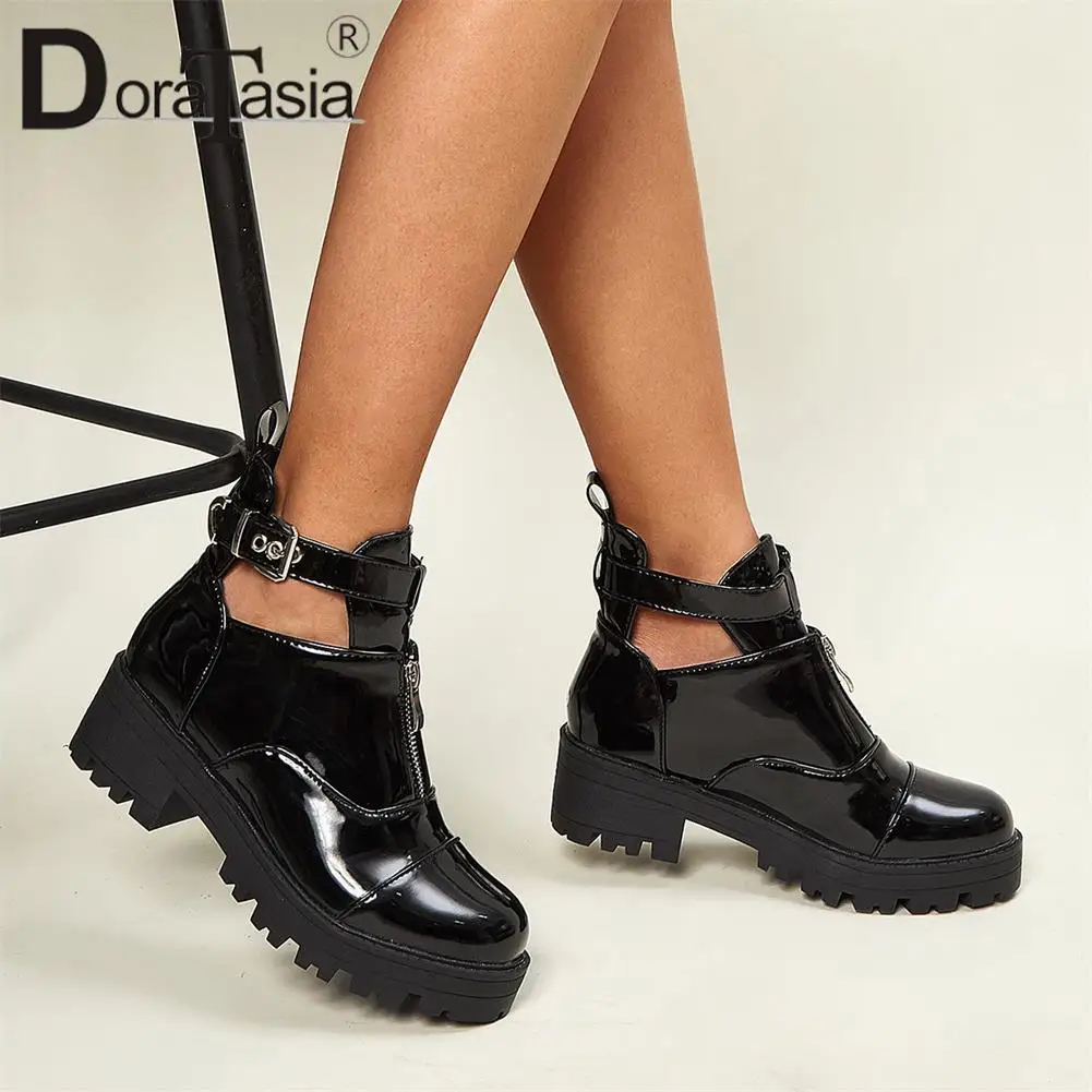

DORATASIA big size 34-43 brand new ladies chunky high heels booties fashion zip platform ankle boots women autumn shoes woman
