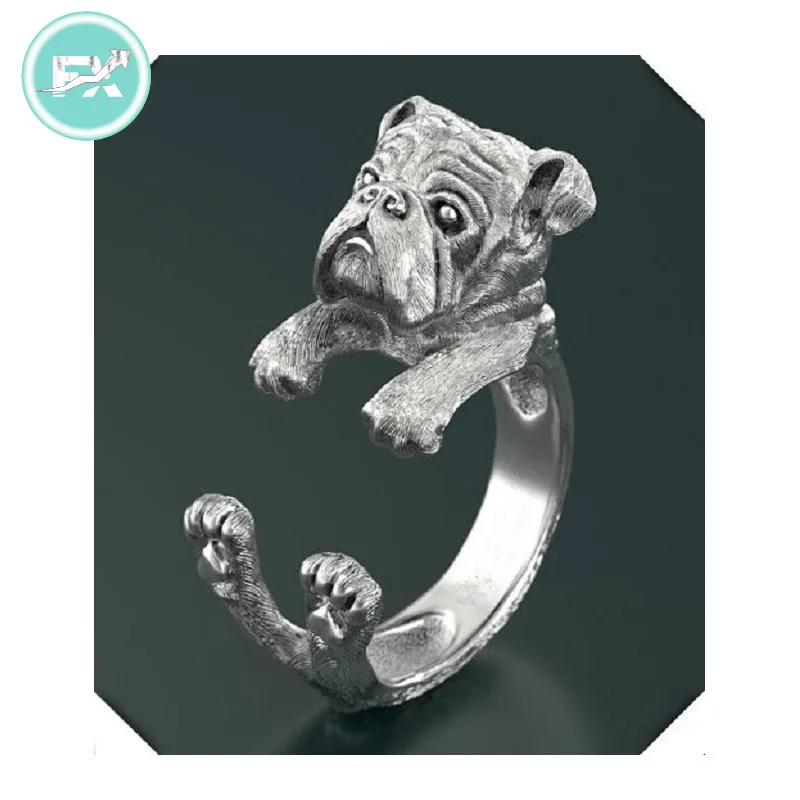 

G.SKY (Buy One Get One More for Free) Newest Wholesale Punk English Bulldog Ring Free Size Hippie Animal Bulldog Ring Jewelry