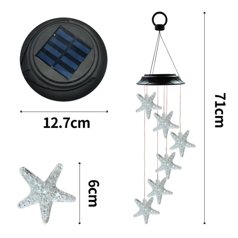 

Solar wind chime lamp outdoor LED garden decoration colorful lamp lawn lamp hanging lamp transparent starfish wind chime