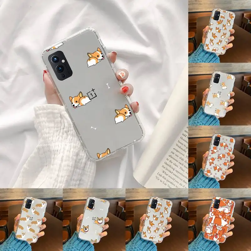 

cartoon Corgi Phone Case Transparent For OnePlus 9 8 7 7t 8t Oppo find X3 X2 reno5 Vivo X60 X50 Pro MeiZu 17 16XS