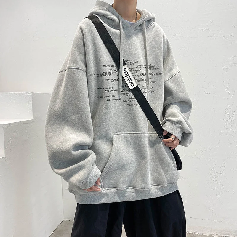 Мужской свитер с капюшоном черный плюшевый топ буквами Повседневная Уличная