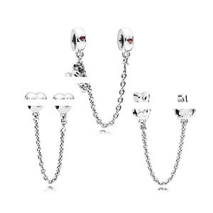 Hot 925 Silver Shiny Gesture Safety Chain Pendant Beads Suitable For Original Pandora Bracelet Pendant Womens Diy Jewelry