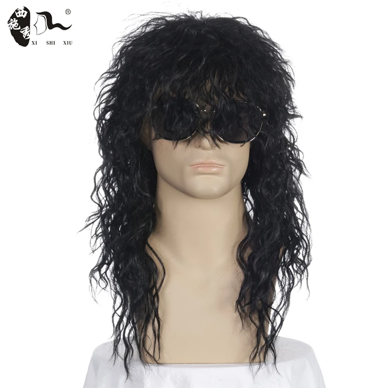 

XISHIXIU HAIR Gres Wig Black Long Curly Wig Male Synthetic Cosplay Wigs Puffy High Temperature Fiber for Men