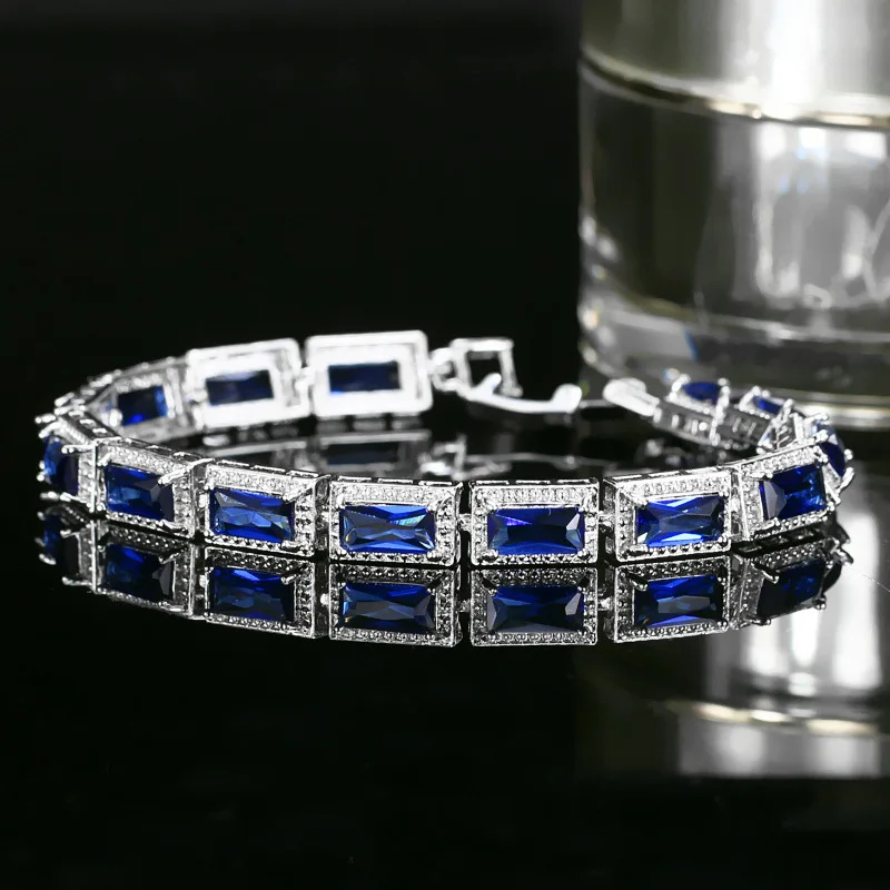 Blue Wong Rain, богемные, 925 пробы, серебро, создан Муассанит, аметист, драгоценный камень, браслет, очаровательный браслет, хорошее ювелирное изделие - Цвет камня: Blue