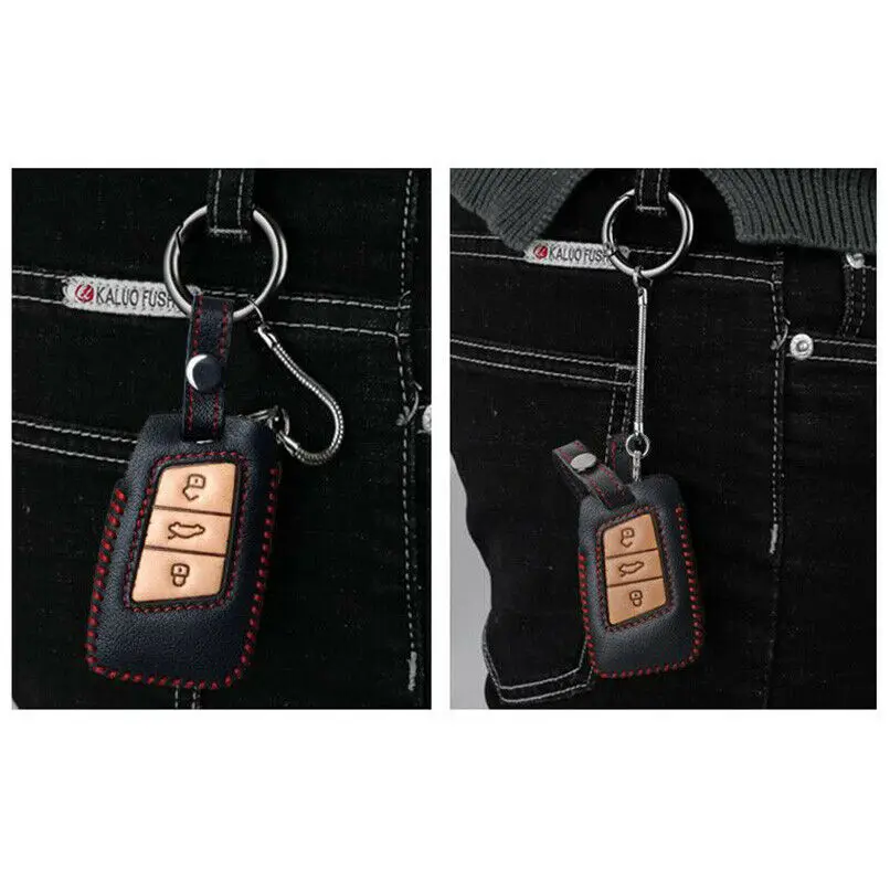 

Fashion Leather Car Key Cover Fob Case Chain For Audi New A4 B9 A5 Q5 Q7 TT