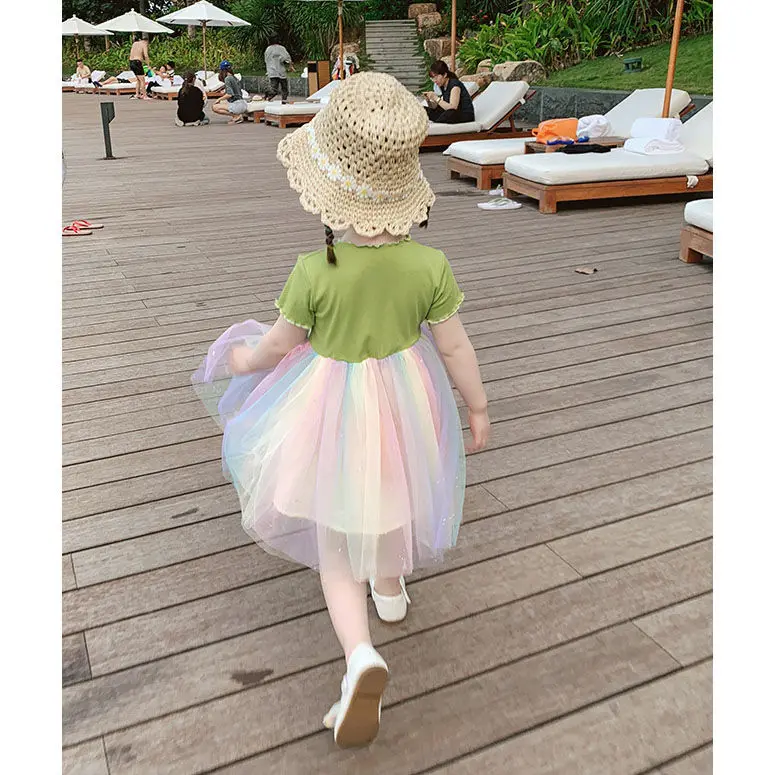 

2021 New Girls Summer Gauze Skirt Little Princess Western Style Pettiskirt Baby Rainbow Little Girl Dress