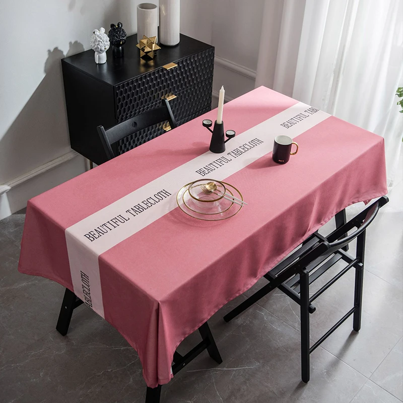 

Proud Rose Ins Nordic Simple Waterproof Tablecloth Oilproof Square Rectangular Solid Color Printed Letters Polyester Modern Home