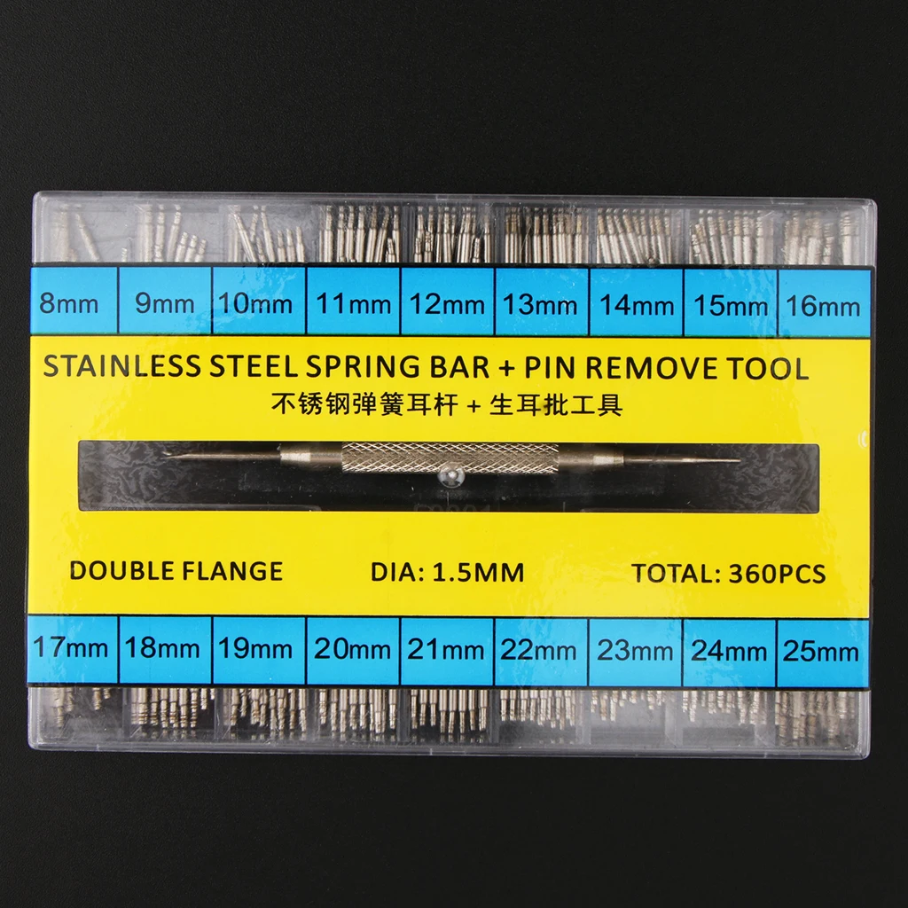 360 Pieces Watch Band Strap Spring Bar Link Pins Stainless Steel Repair Tool Kit