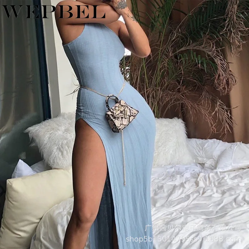 

Mandylandy Women Elegant High Split Party Dress Lady Sexy Sleeveless O Neck Slim Fit Evening Dress