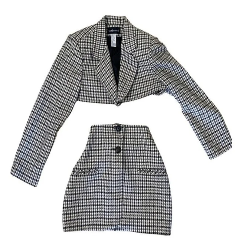 2 Pieces Women Suits Short Jacket+Skirt Houndstooth Modern Fashion Causal Formal Party For Custom Made | Женская одежда