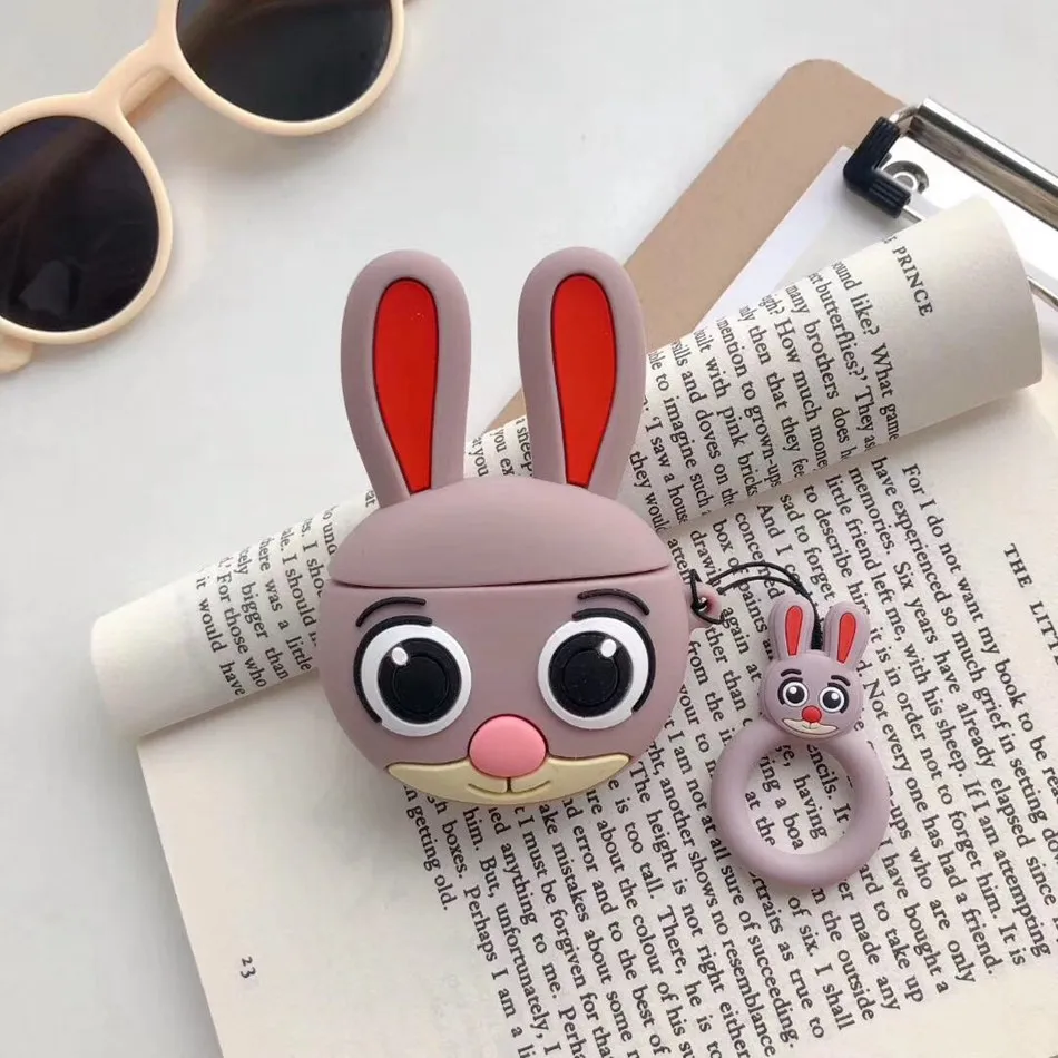 Rabbit Pink For AirPods Case Cute Cartoon Rabbit Pig Dog Earphone Cover For Airpods 2/i10/i11 Christmas Soft Protect Coque with Keychian - Цвет: Rabbit Pink