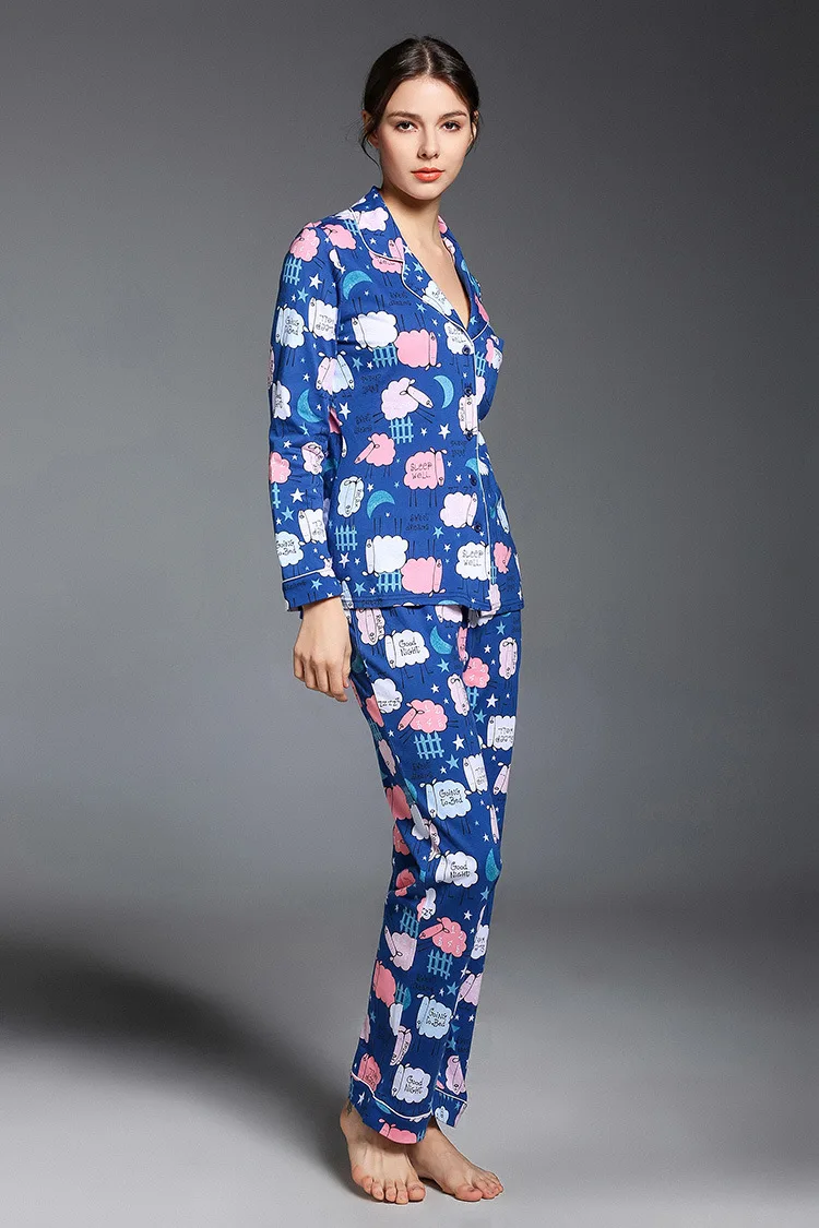 Новинка Женская милая мягкая теплая одежда для сна хлопковый пижамный комплект