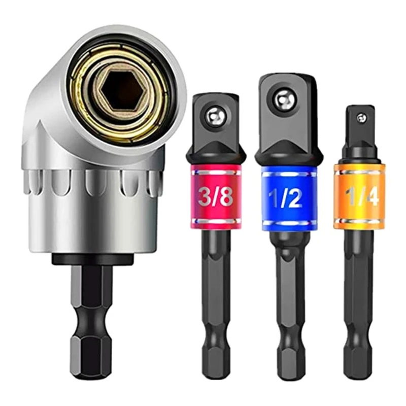 

105 Angle Wrench with 3pcs 1/4'' 3/8'' 1/2" Universal Socket Adapter Spanner 23GB