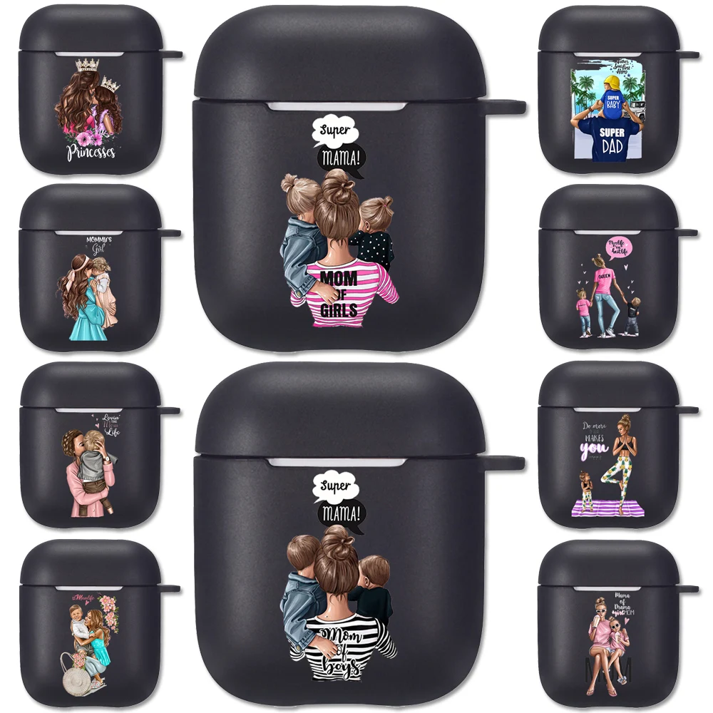 

Чехол-накладка для Apple Airpods 1, 2, силиконовый, черный, для мамы, девочки, матери, папы, малыша, супер-Мама, мягкий, гарнитура для Airpods