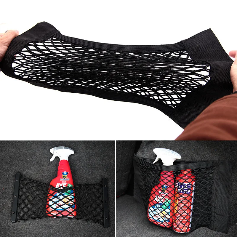 

Car Rear Seat Mesh Storage Bag Elastic Rope Net Trunk Velcro Pocket Large Capacity Portable Universal Seat Home Storage Pouch