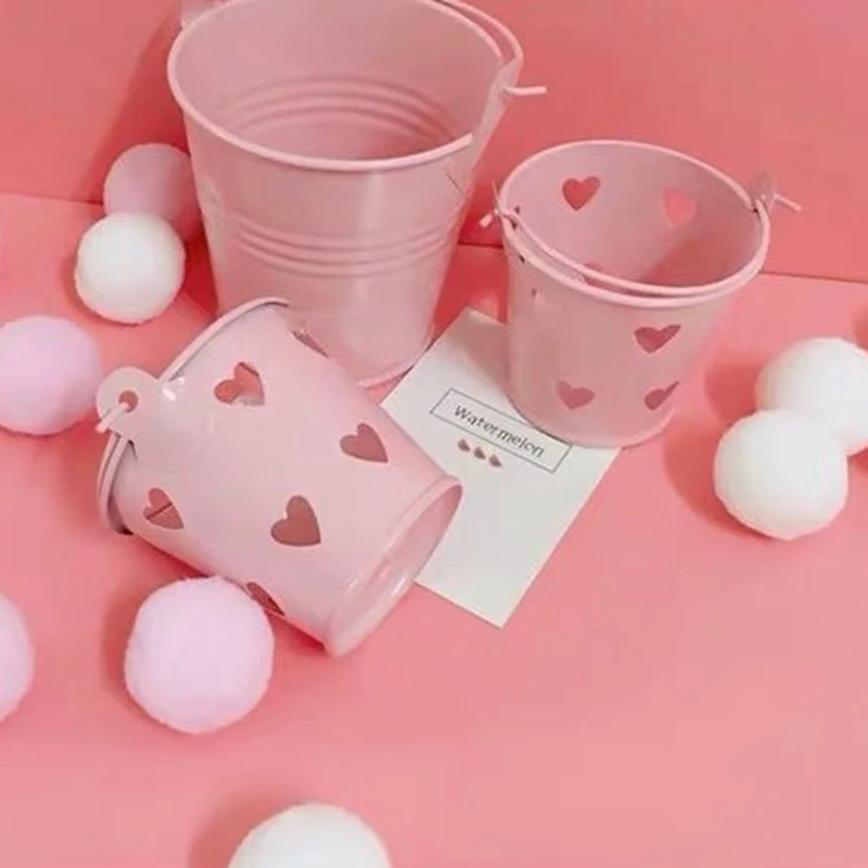 Розовый милый мини ручка контейнер форма ведра коробка для хранения рабочего