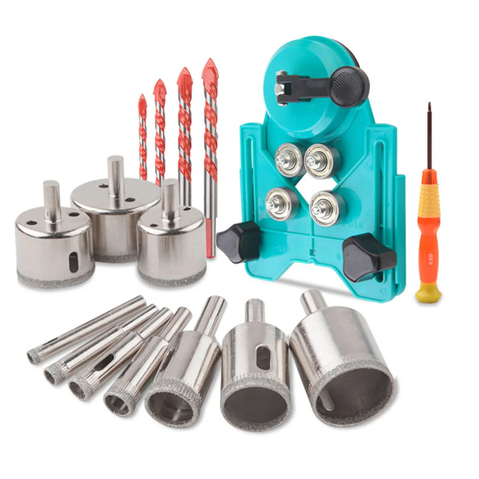 

21PCS Diamond Drill Bit Set with Hole Saw Guide Jig Fixture, Adjustable Centering Locator Suction Holder Glass Ceramics Tile