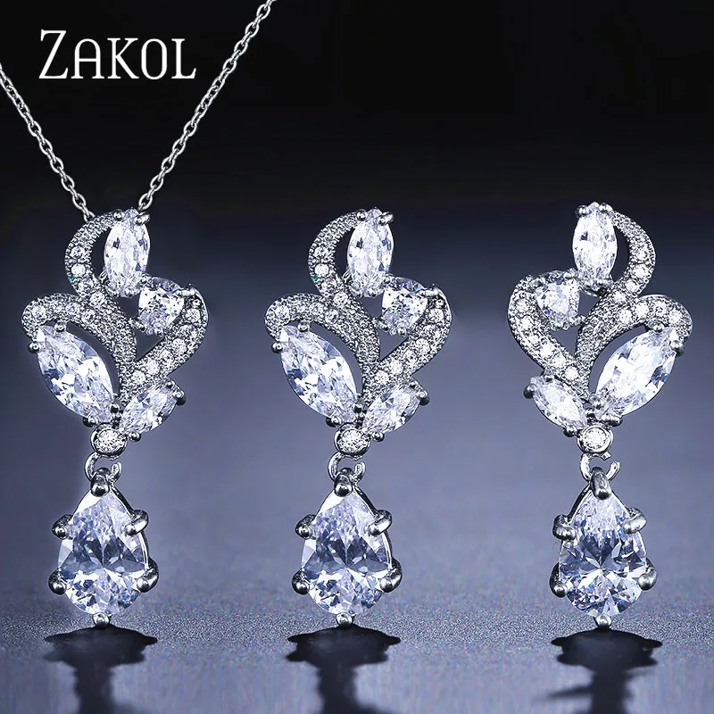 ZAKOL Изысканные Белые циркониевые цветочные ювелирные изделия с модным маркизом