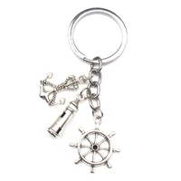 hot fashion retro alloy compass sea fish bone anchor charm key chain bag decoration car key ring jewelry gift