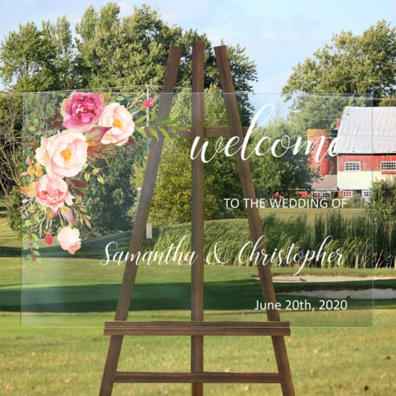 Персонализированный акриловый Свадебный знак на заказ цветочный венок Круглая