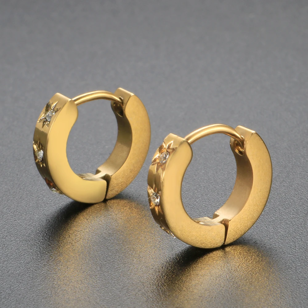 

ZMFashion Meteor Earrings Woman Men's Hip Hop Simple Stainless Steel Gold Color Snap Hoops Earrings Steampunk Vintage Jewelry