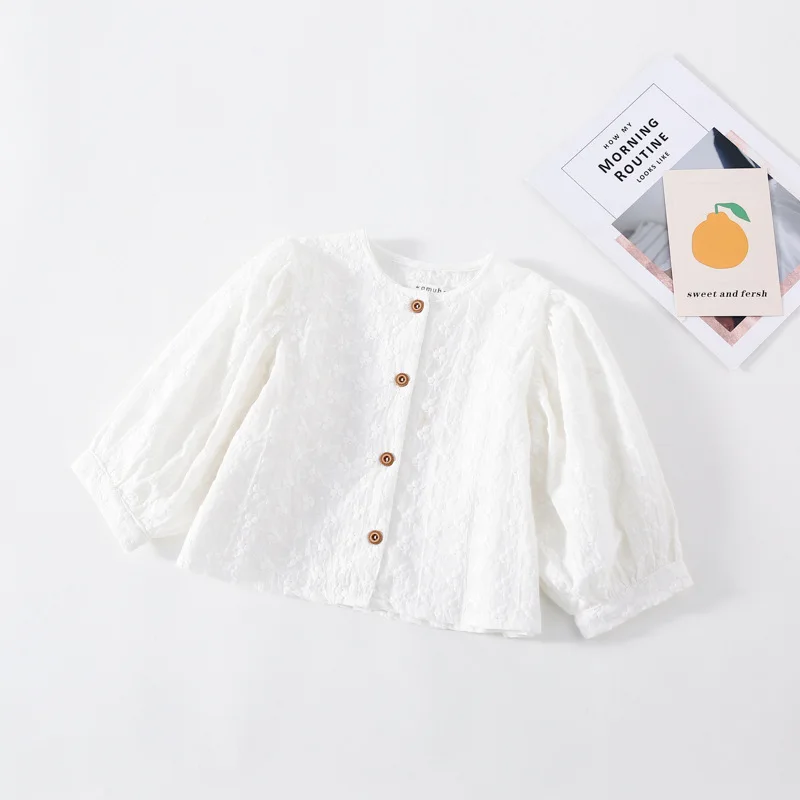 

Spring and Autumn girl's shirt New Arrival Korean style cotton all-match long sleeve pure color girl's blouse for cute baby girl