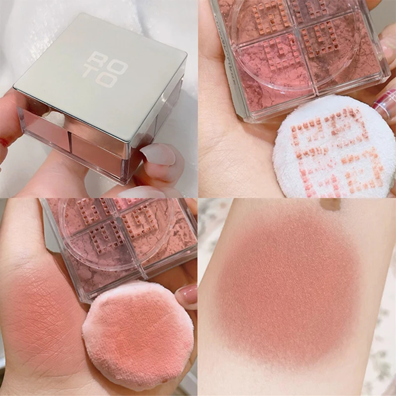 

Four Palaces Peach Blush Natural Matte Repairing Vitality Orange Easy Color Rouge Blush Makeup Box Facial Cosmetics Maquiagem