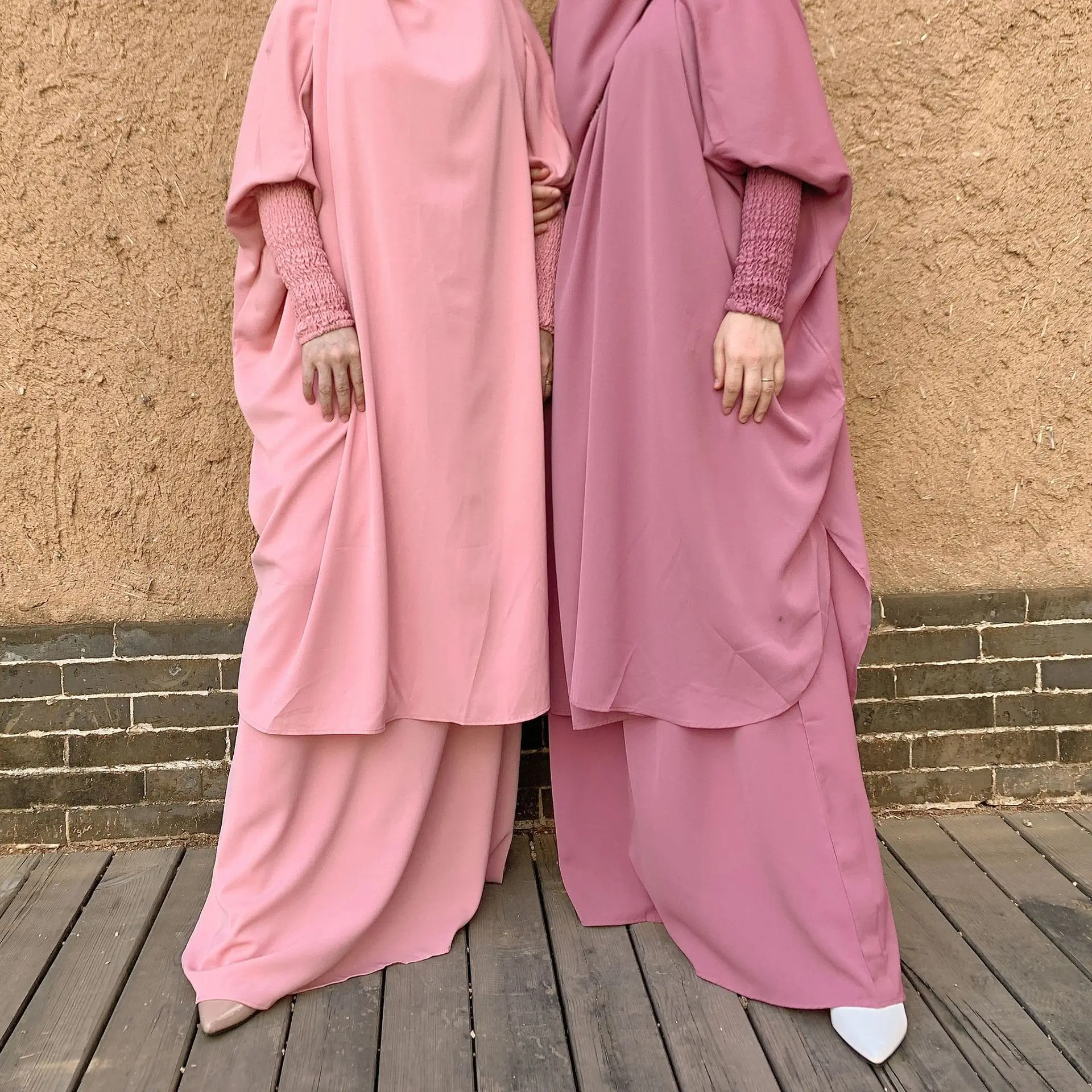 

Ramadan Two Piece Muslim Sets Nida Prayer Garment Eid Abaya Dress Women Jilbab Long Khimar Kaftan Robe Niqab Islam Dubai Clothes