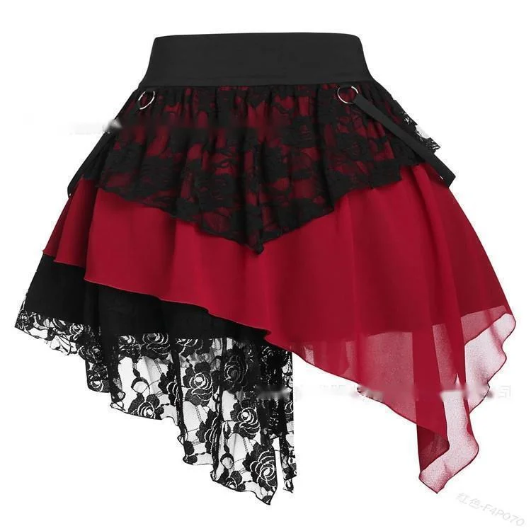 

BONJEAN Lace Patchwork Skirt for Women 2021 Summer Bottom Apparel Accessories Mini Pleated Skirts Casual Asymmetric Skirt BJ3587
