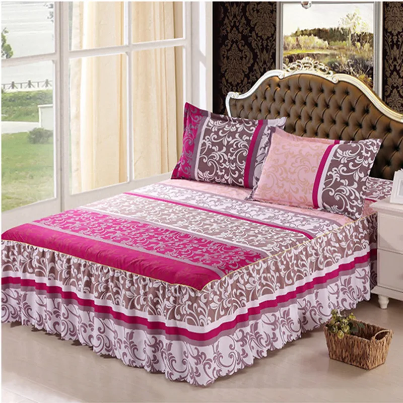 3pcs Ruffle Bedspread Covers Printed Fitted Bed Sheet Cover Non-Slip Mattress Twin Queen King Skirt with Pillowcase | Дом и сад