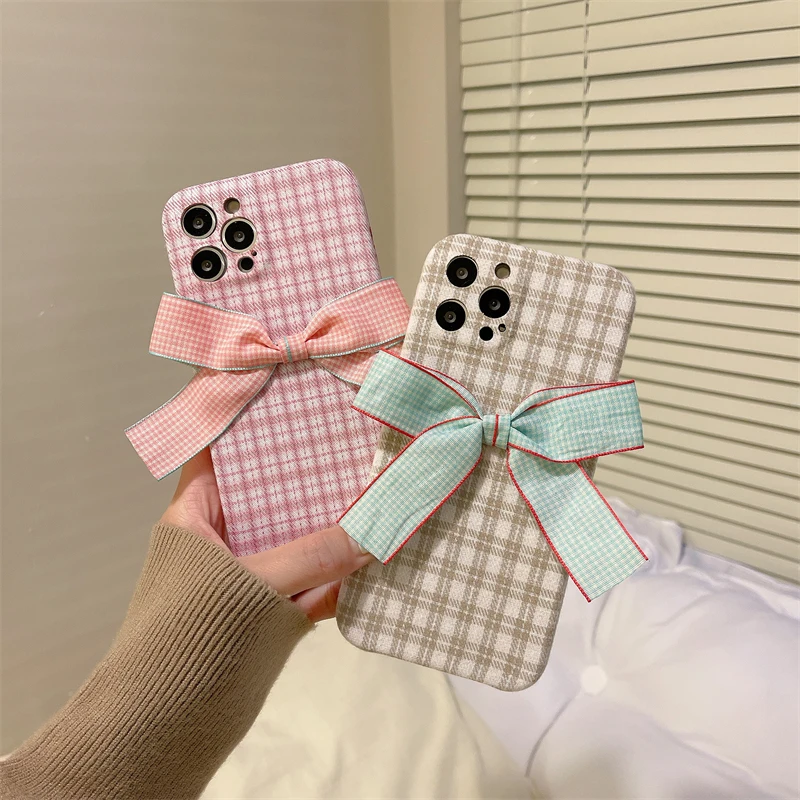 

sumkeymi Stylish Simplicity Plaid Stripes Phone Cover Bow Tie Design Case for Iphone 12 11 Pro 11pro X XR XSmax 7 8 Plus