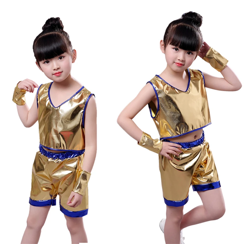 Детские танцевальные костюмы в стиле хип хоп блестящая золотая одежда для