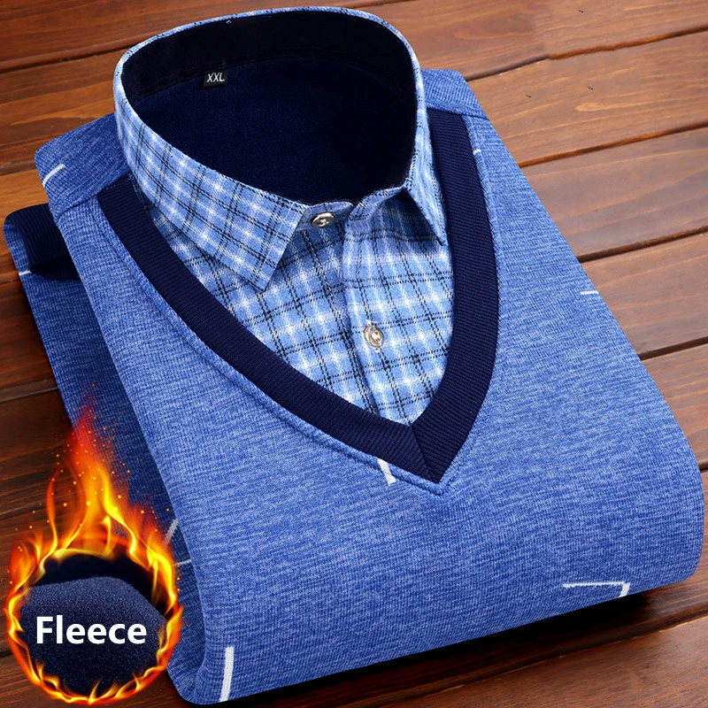 Новинка 2022 свитер Мужская бархатная обманка из двух частей утепленная нижняя