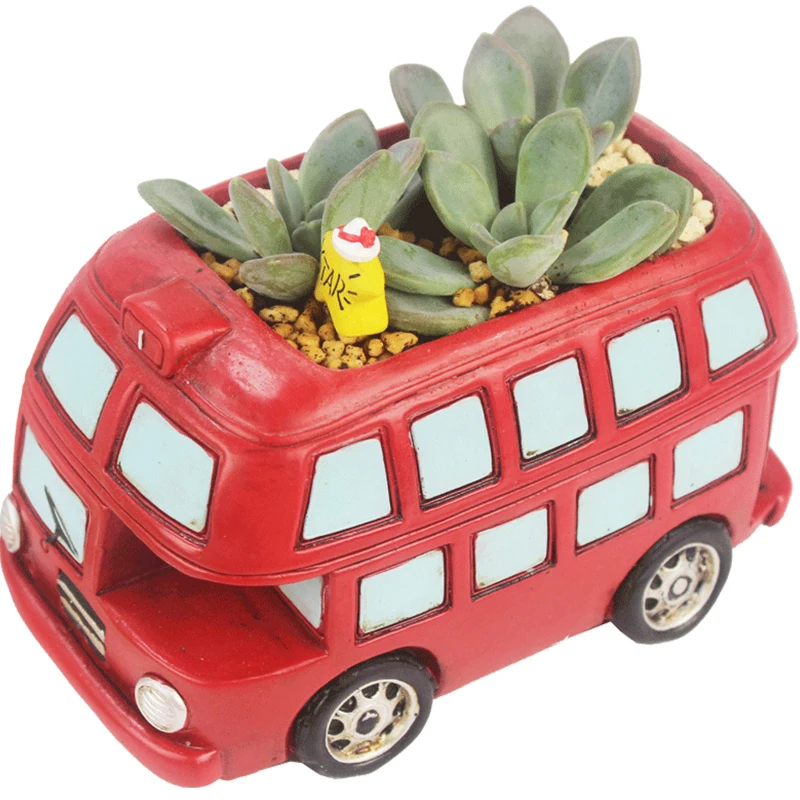 Винтаж цветочный горшок из смолы с милым мультипликационным принтом машинки usb