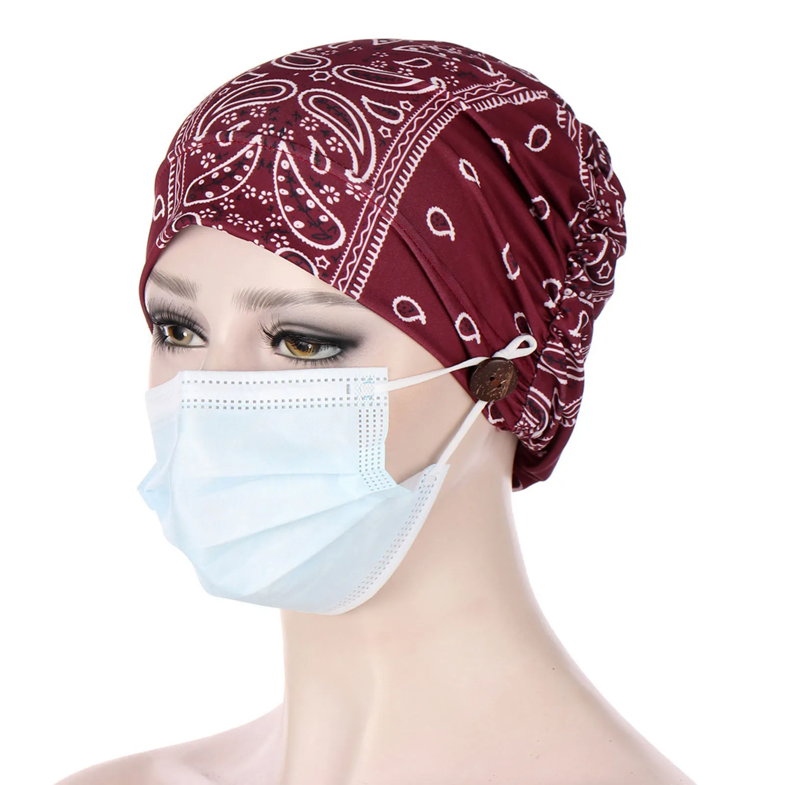 

Women With Buttons India Hat Muslim Cancer Chemo Hat Beanie Wrap Cap Gorras Hombre Caps For Women