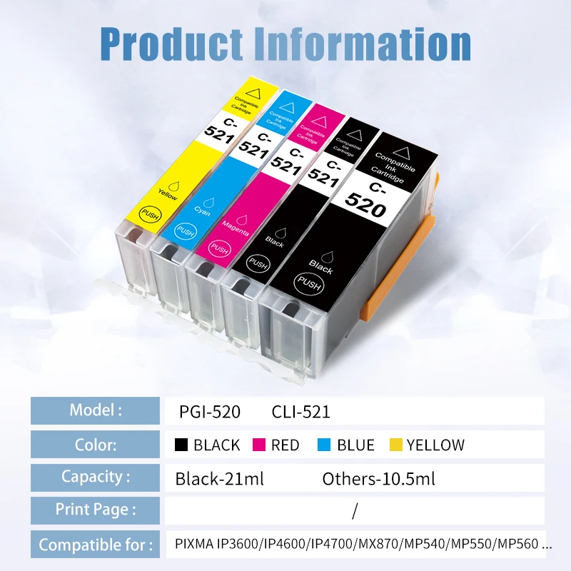 Картридж Topcolor 520 521 для Canon Pixma MP540 MP550 MP560 MP620 MP630 MP640 3600|Чернильные картриджи| |