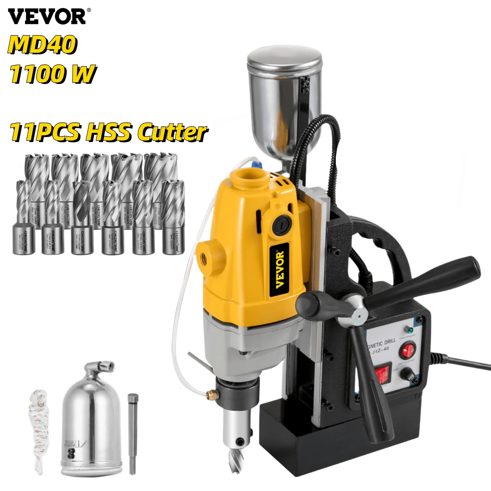 

VEVOR MD40 Magnetic Drill Press 40mm for Engineering Steel Structure 1100W Height Adjustable Electric Bench Drilling Rig Machine