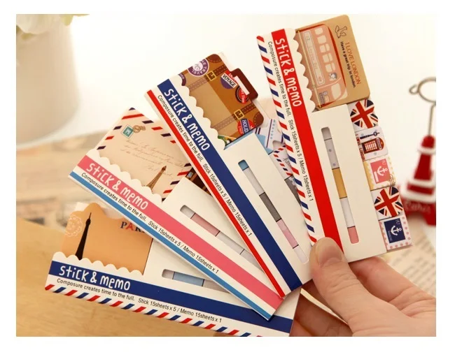4pcs Vintage stick& memo sheets sticker Travel London bus Paris tower Post paper note it marker Stationery office School A6511