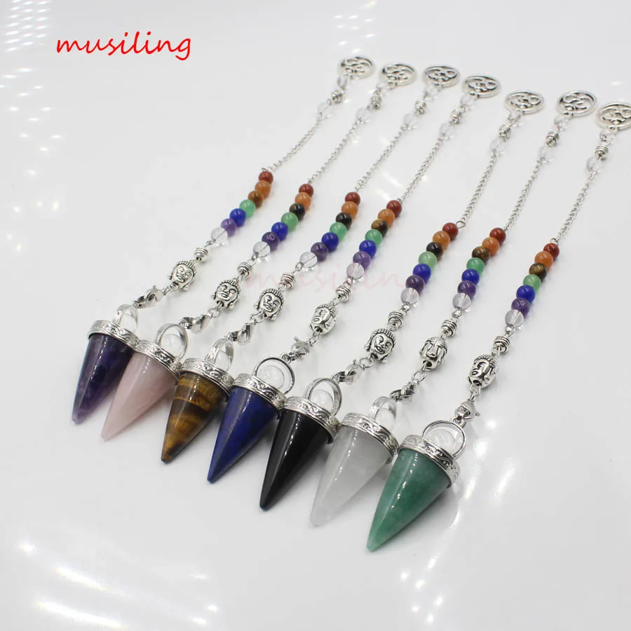 7 чакра камень цепь конический маятник натуральный кристалл кварцевые Подвески