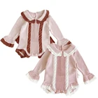 Одежда для маленьких девочек, вязаный детский комбинезон, Осенний детский вязаный комбинезон для девочек с расклешенными рукавами, хлопковый наряд принцессы, одежда для малышей