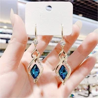 net red sterling silver new geometric rhombus blue crystal earrings fashion temperament long diamond earrings for women jewelry