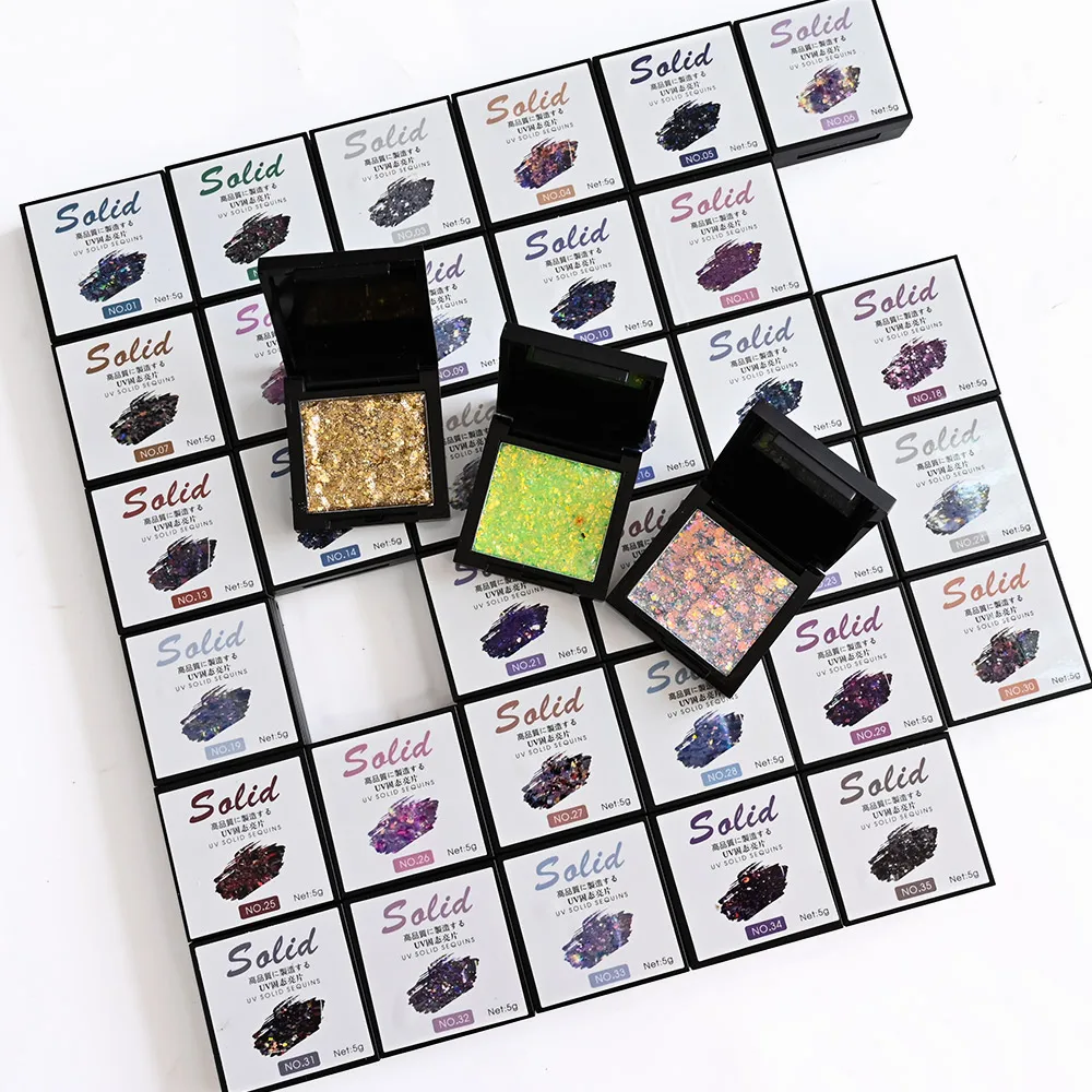 

UV Solid Glitter Gel 5ml 36 Color Holographic Mix Sequin LED Soak off Nail Polish Semi-permanent Manicure Gel Polish Accessories