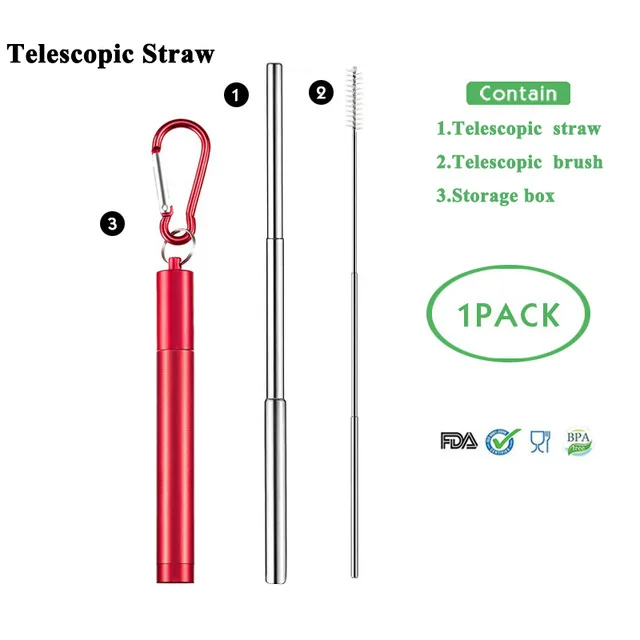 T-straw 3 Телескопическая металлическая соломенная Складная многоразовая солома портативная соломка из нержавеющей стали с чехлом и щеткой для путешествий на открытом воздухе - Цвет: T-straw 3