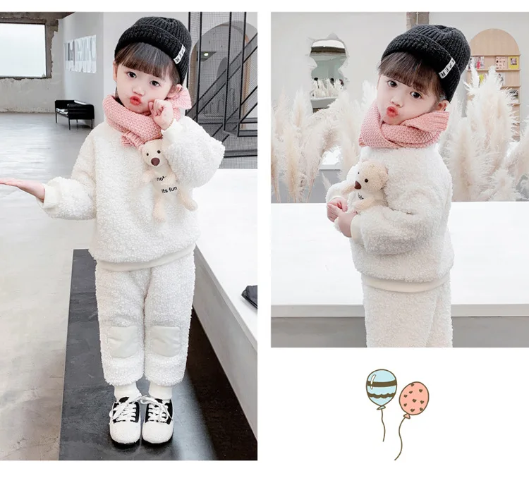 

Autumn Winter Toddler Clothes Plush Warm Baby Girls Clothing Sets Flannel Thicken Kids Tracksuit For Girl Suit Children Clothing