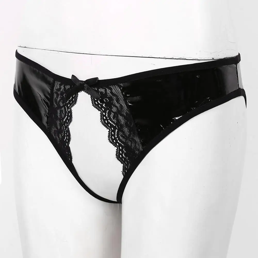 Женские короткие Femme с открытой промежностью прикладом трусики кожи вырезами