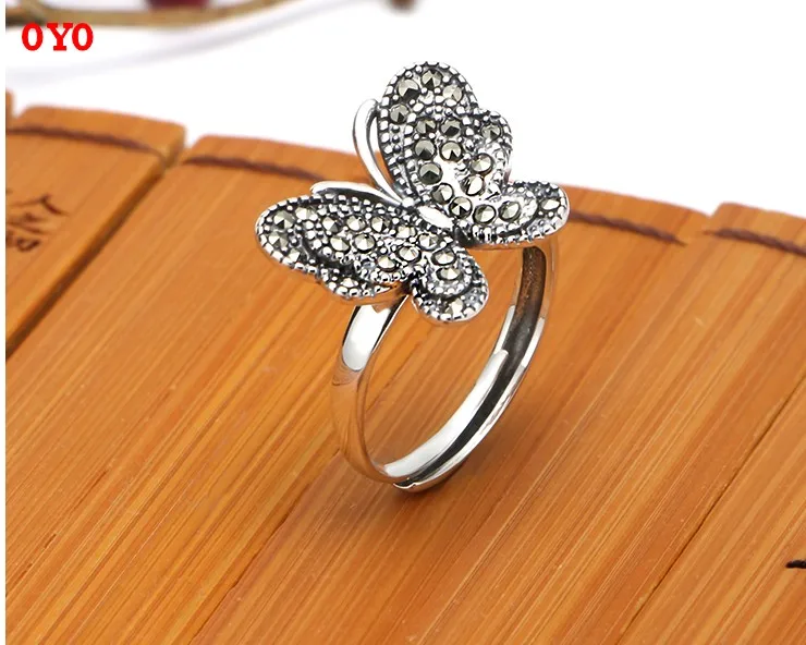 S925  silver jewelry fashion retro Marcasite butterfly ring exaggerated female gift